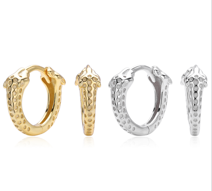Silver Huggie Hoop Earrings with Hammered Finish